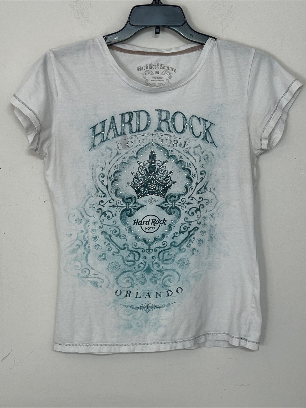 🌞 Hard Rock Couture Turquoise Ornate Crown rhinestone bling Graphic Tee women M